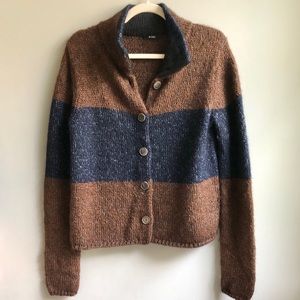 Riani | Brown and Navy Blue Stripe Cardigan Knit Sweater